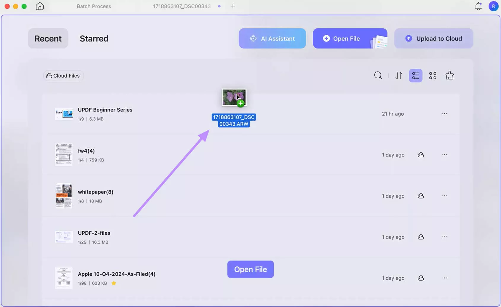 drag and drop jp2 file to updf mac