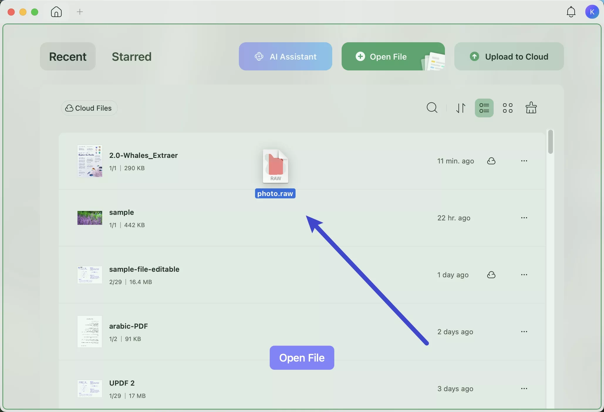 drag and drop the file to updf mac home interface