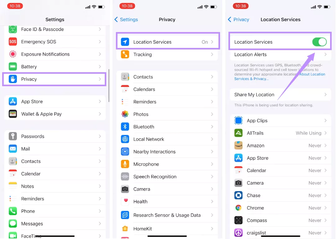 enable location services in settings iphone