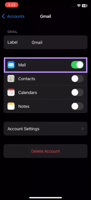 enable the mail option iphone
