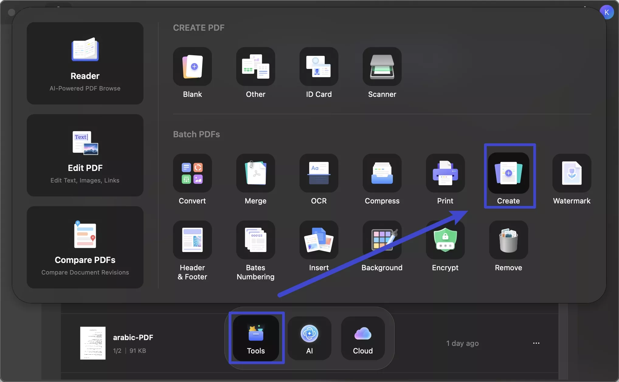 enter the batch create option updf mac