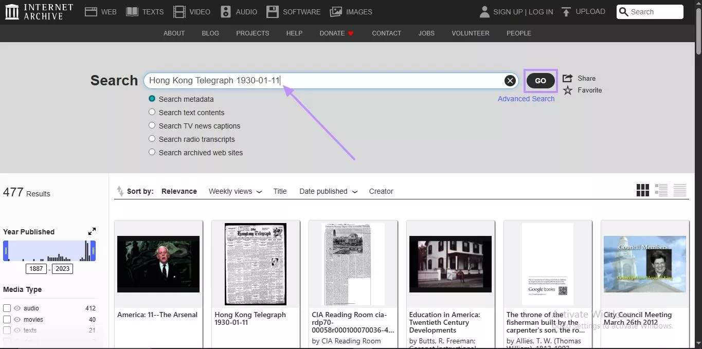  enter the title to search in internet archive