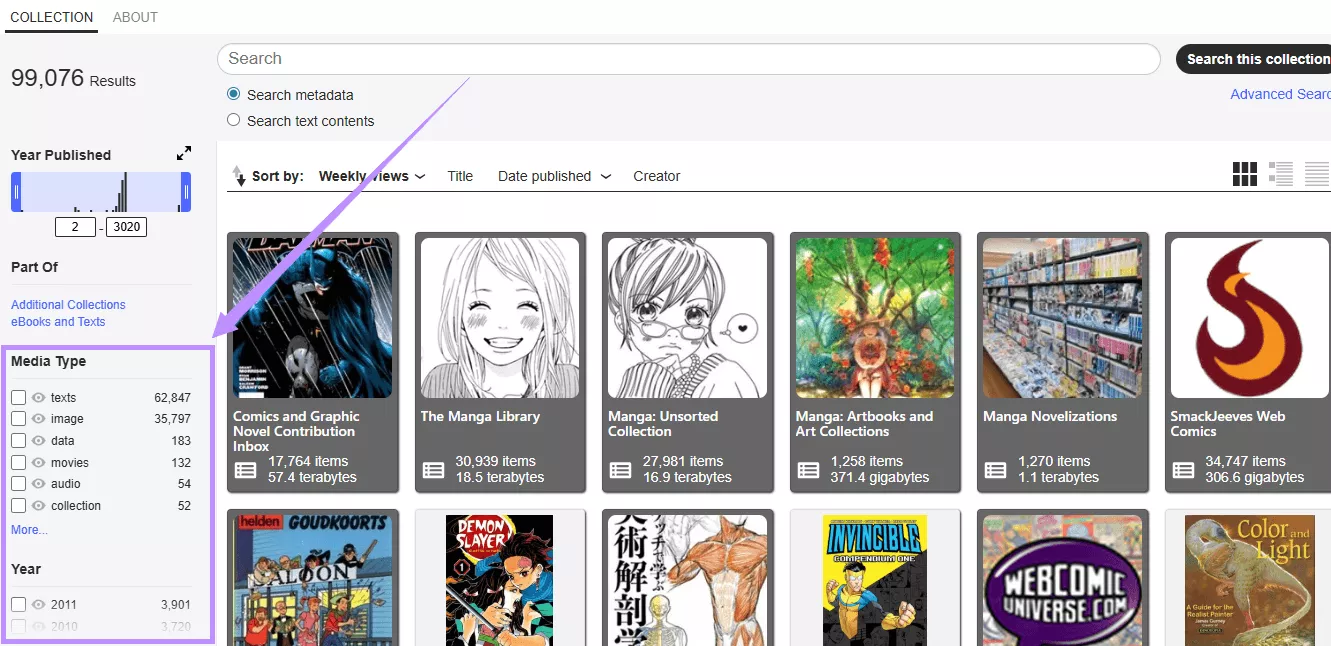 filter by media type internet archive