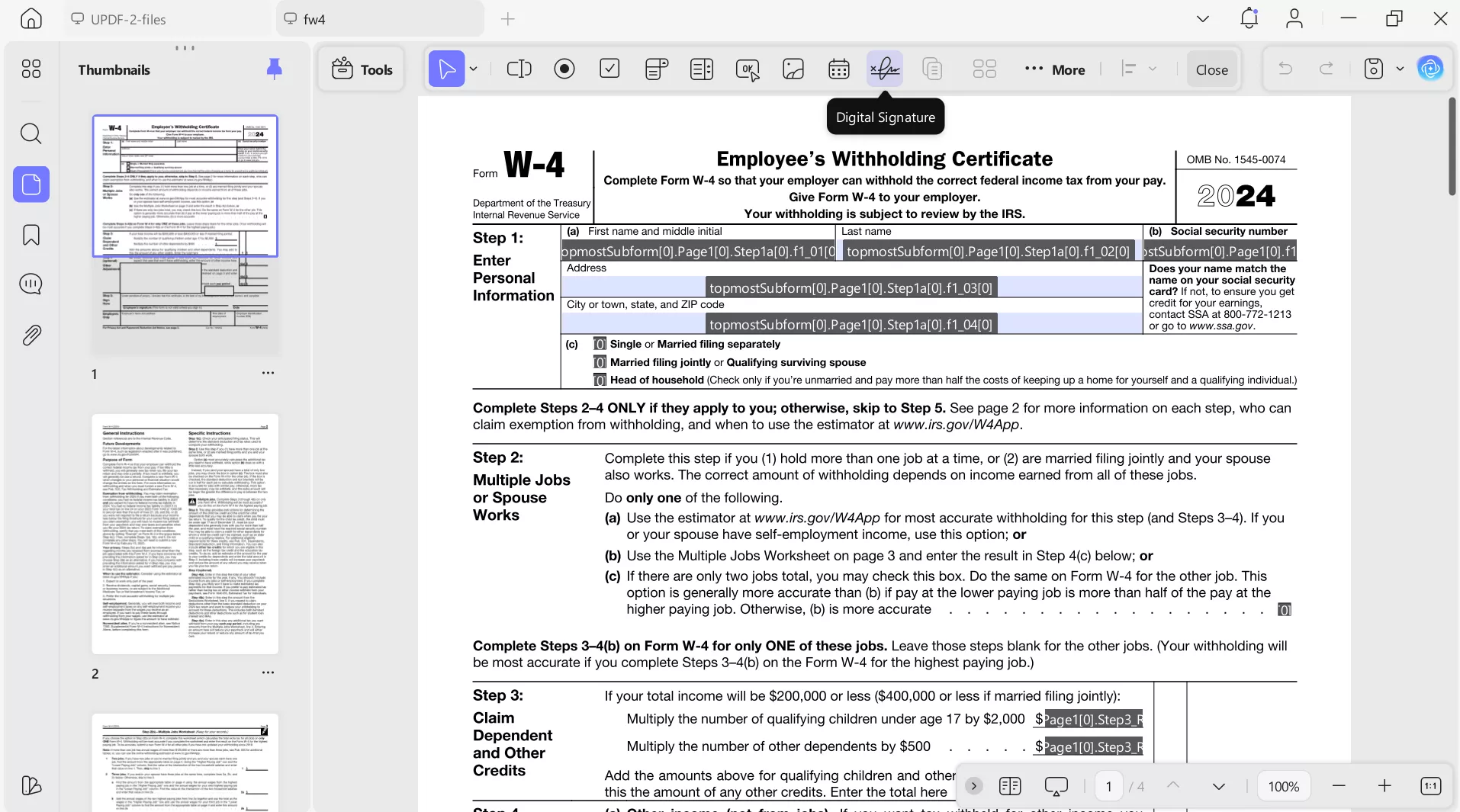 form creation feature on updf