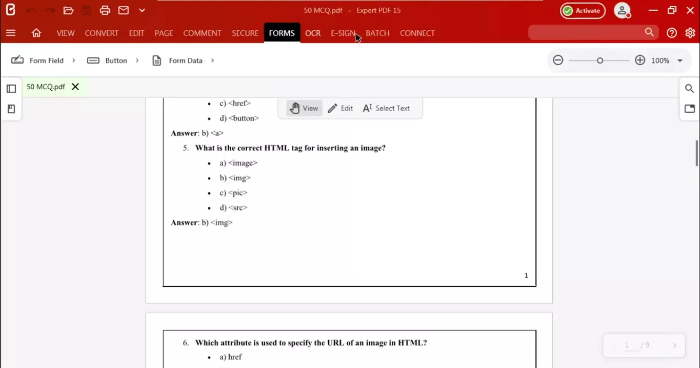 forms tool in expert pdf
