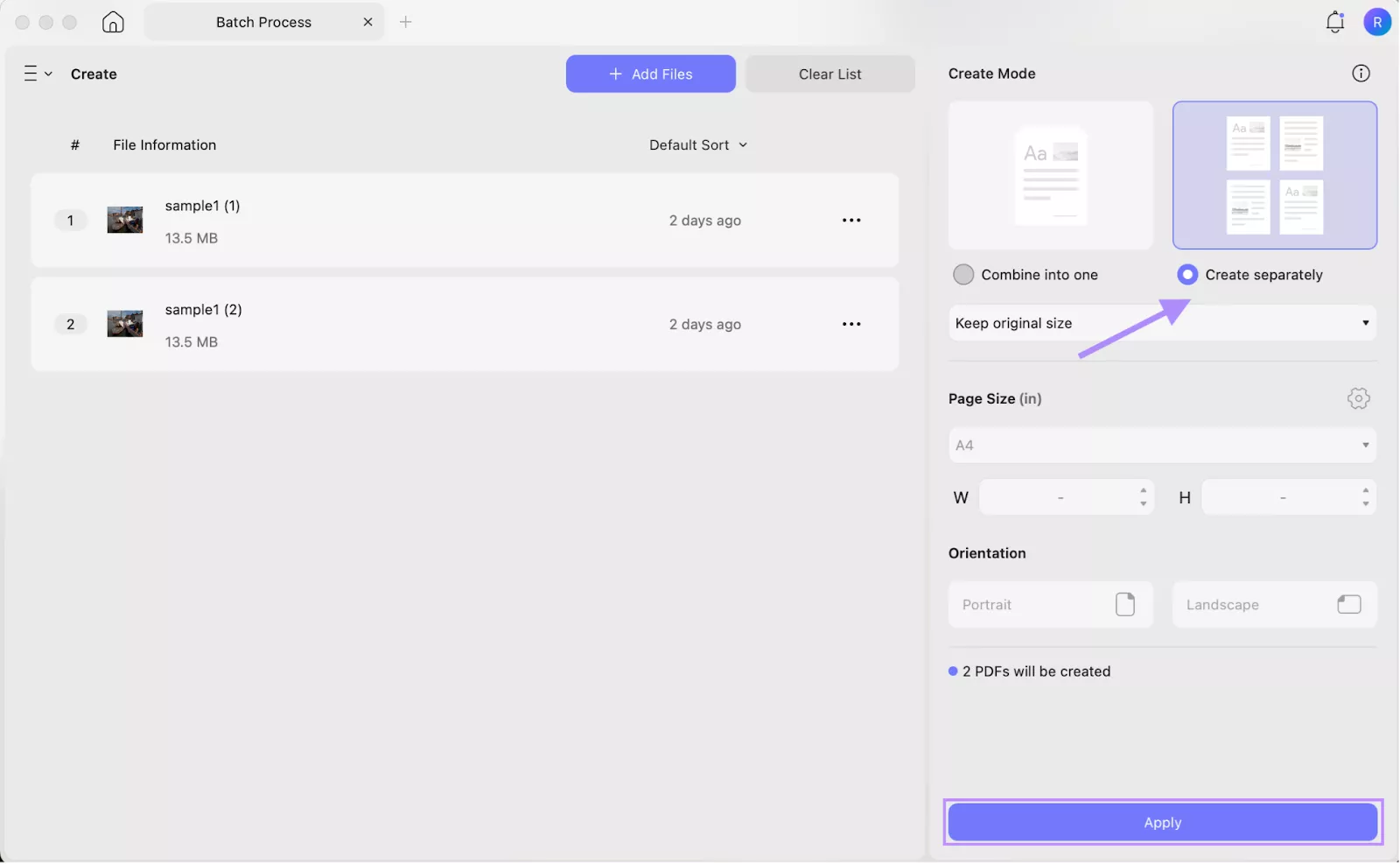 hit apply to create pdf from SRF file with updf mac