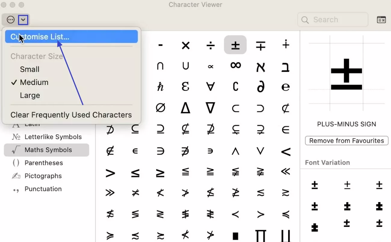 choose customize list option