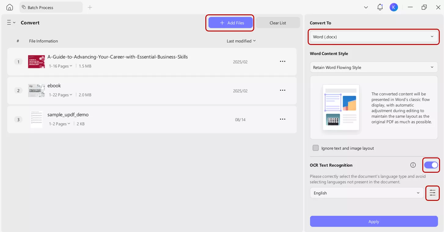 multiple pdf convert with UPDF