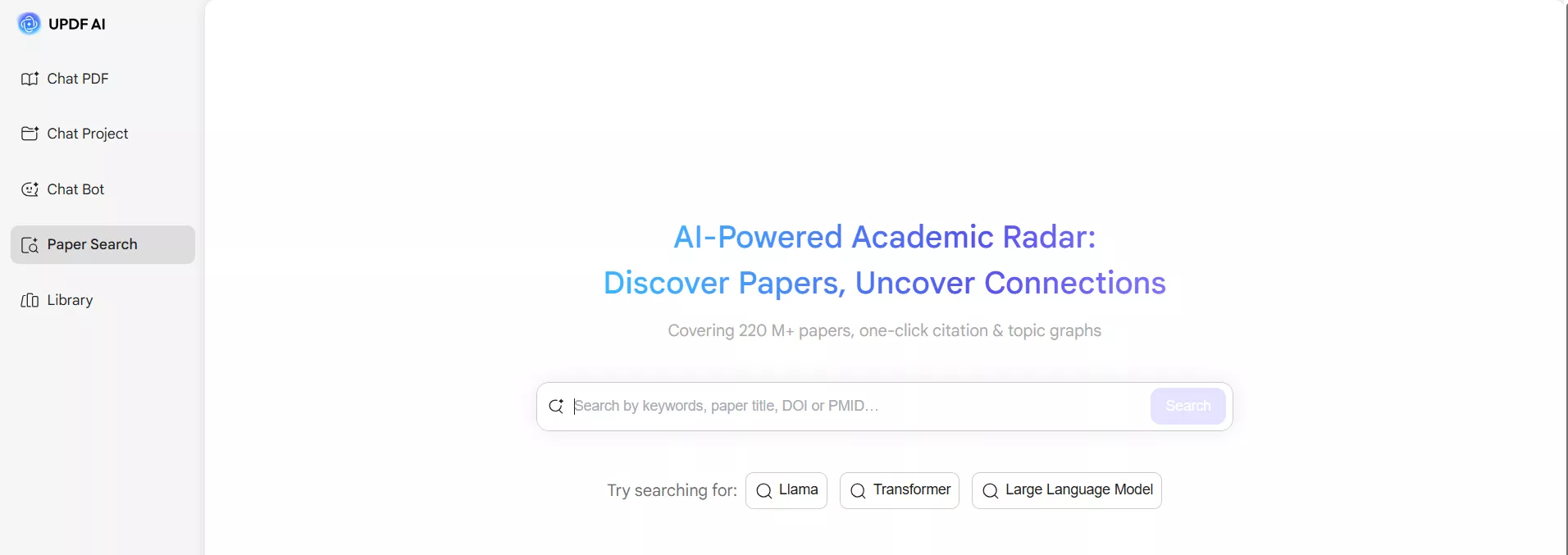 UPDF Paper Search Feature