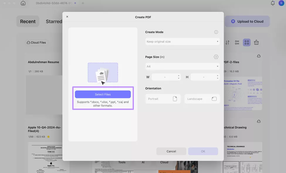 import file for pdf creation updf mac
