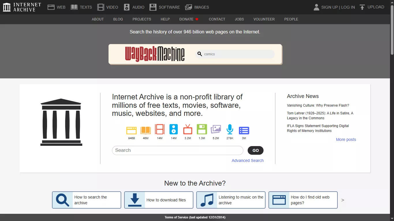 internet archive homepage