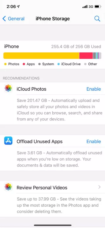 iphone storage recommendations