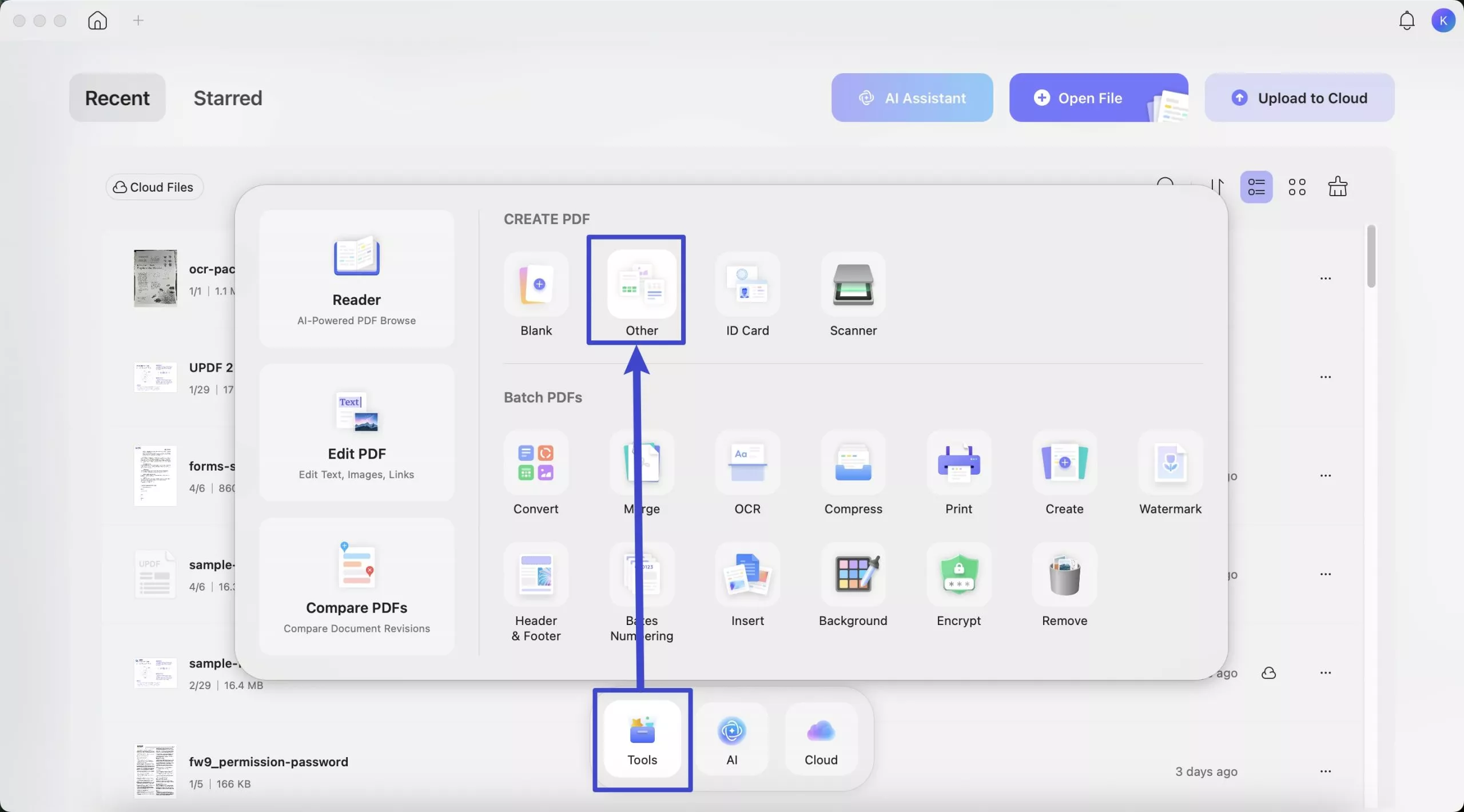 opening a file in updf