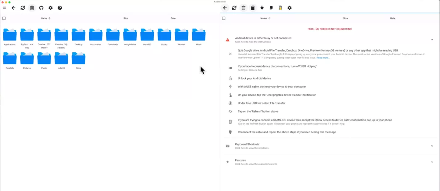 OpenMTP installed on Mac