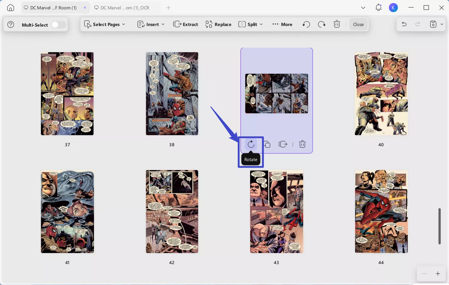 organize the comic pages
