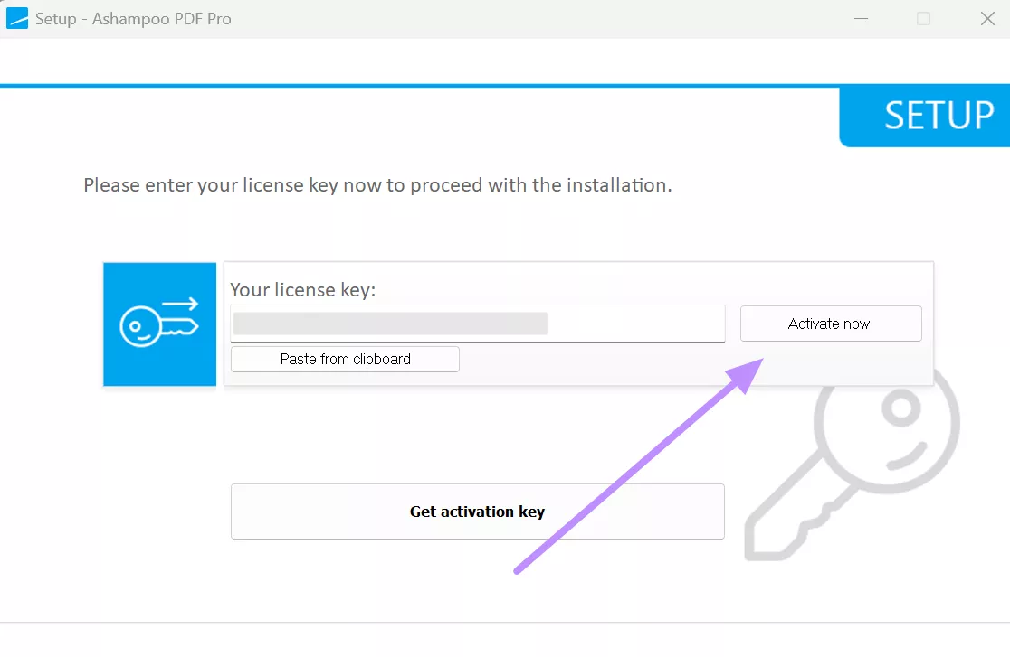  paste key and tap activate now