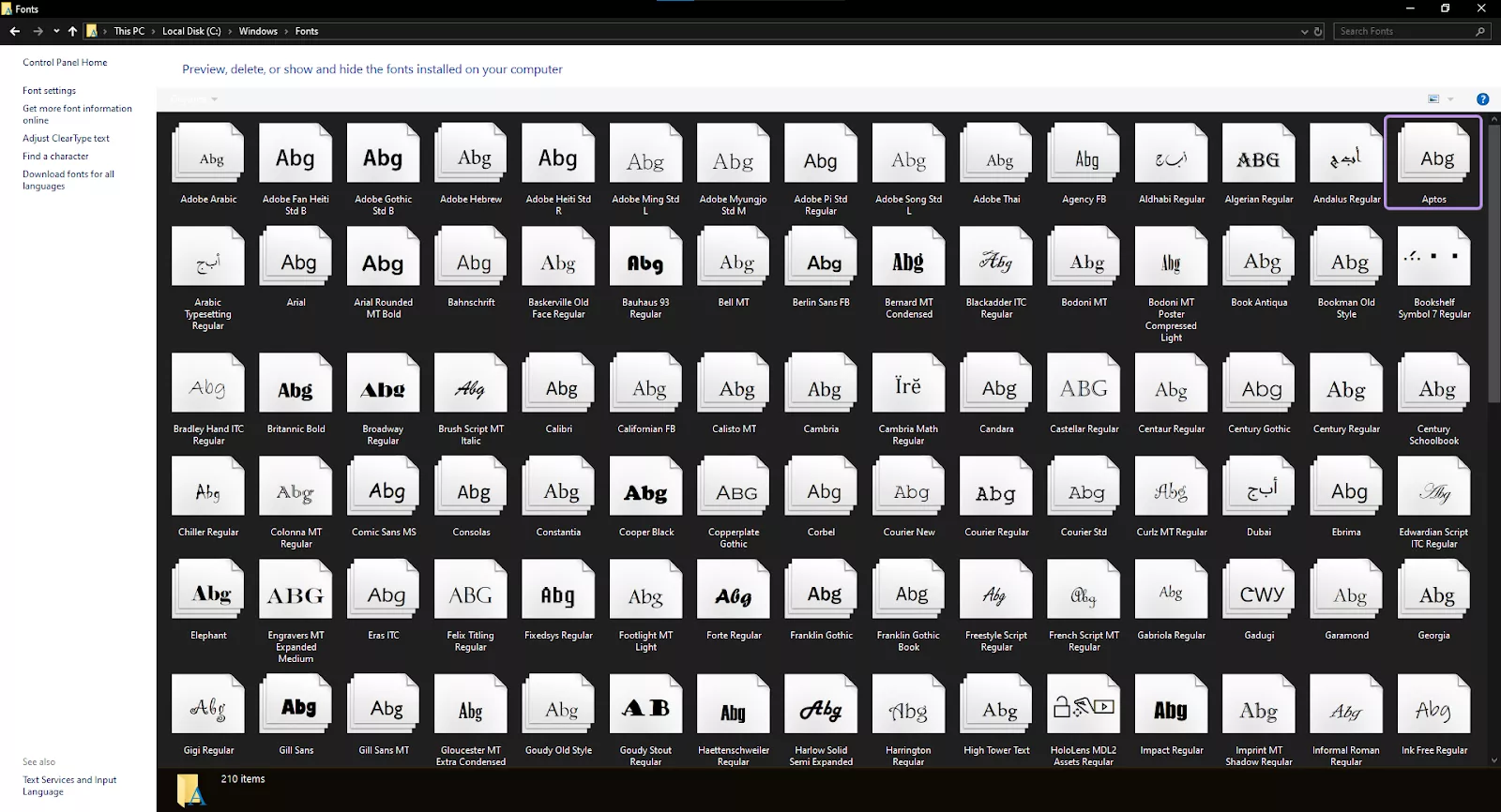 paste the aptos font to windows