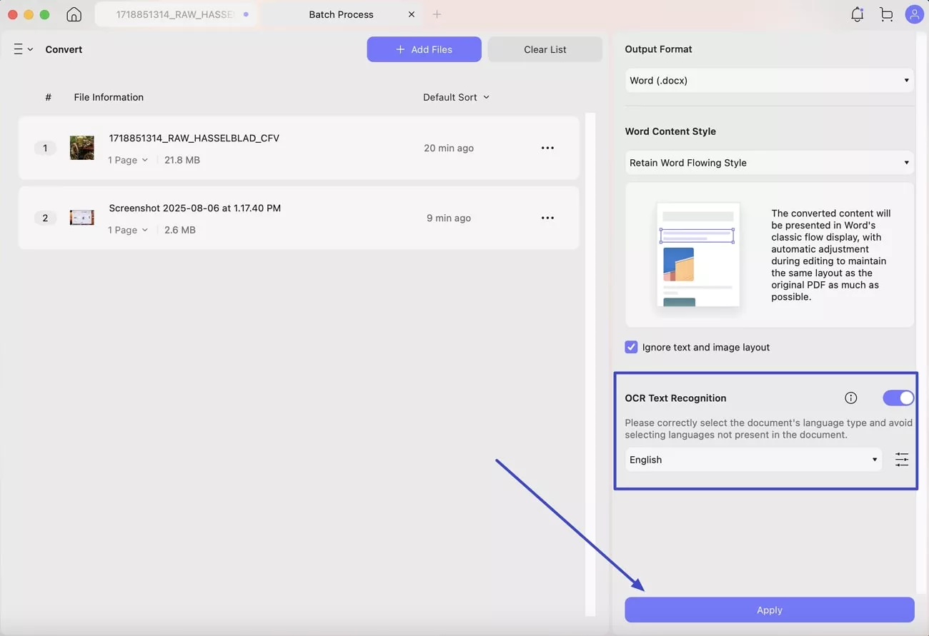 perform ocr and apply 