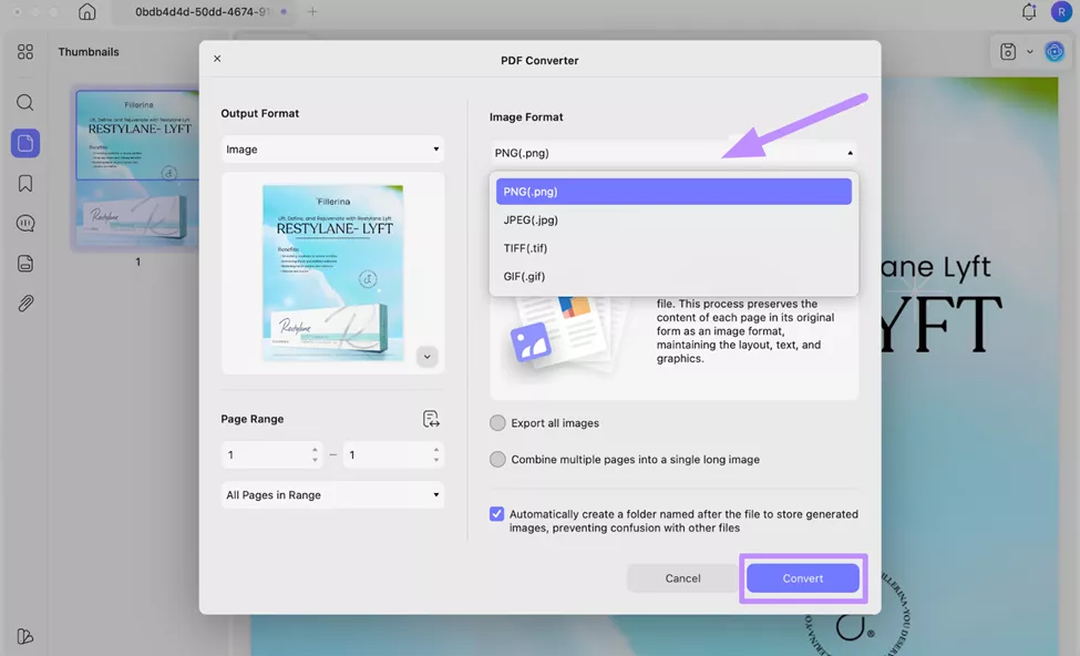  pick image format and tap convert updf mac
