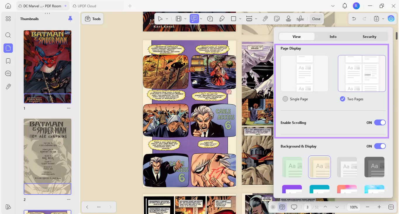 reading layouts for downloaded comic in updf