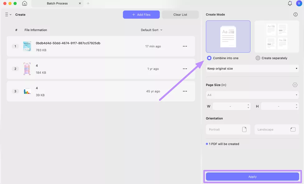 select creation mode and hit apply updf mac