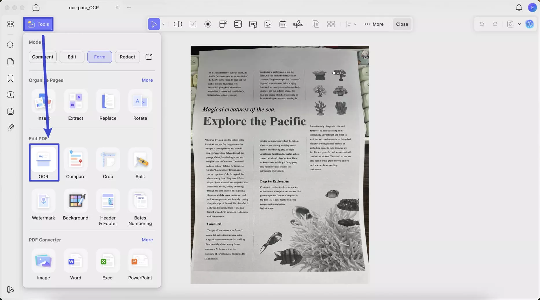 select ocr in updf mac