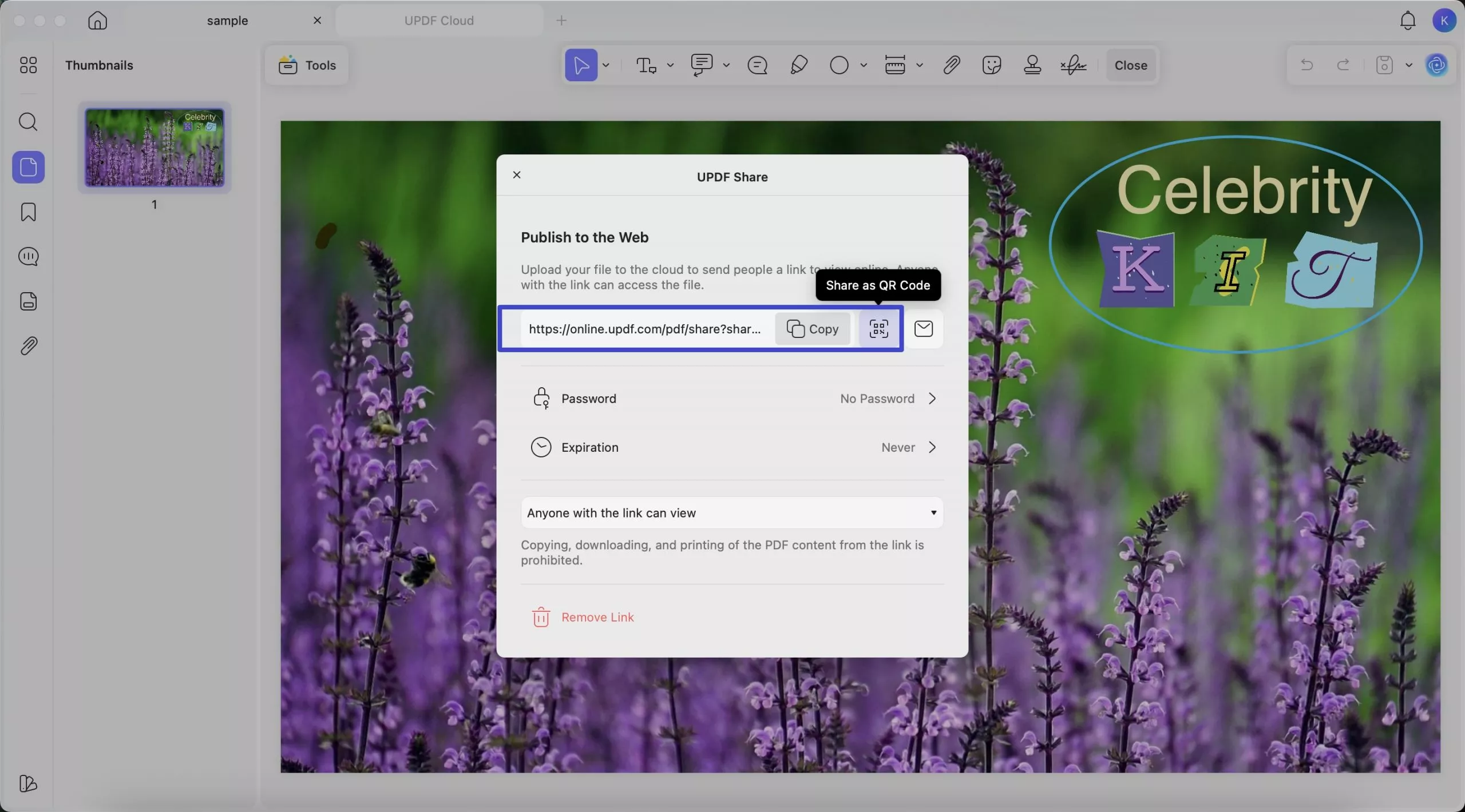 share via link or qr code