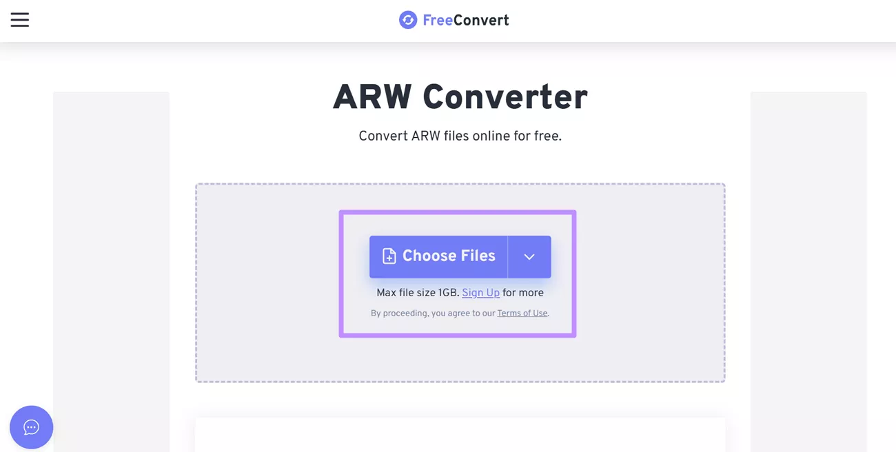 upload arw files for conversion