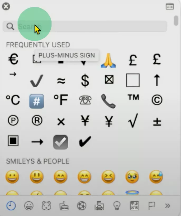 using character viewer to type hashtag on mac