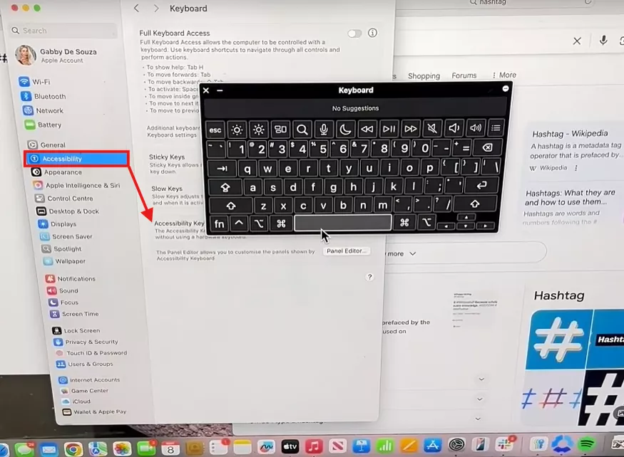 accessibility keyboard showing hashtag on mac