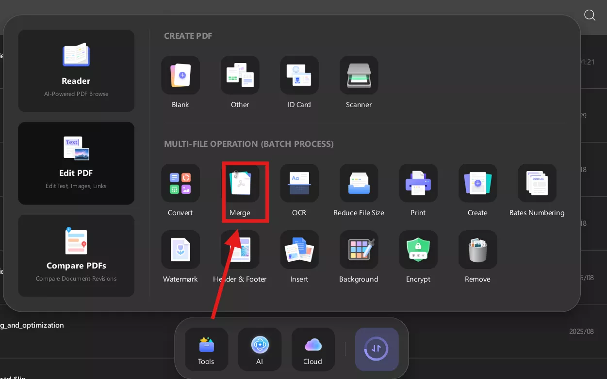 Merge Feature in UPDF Tools