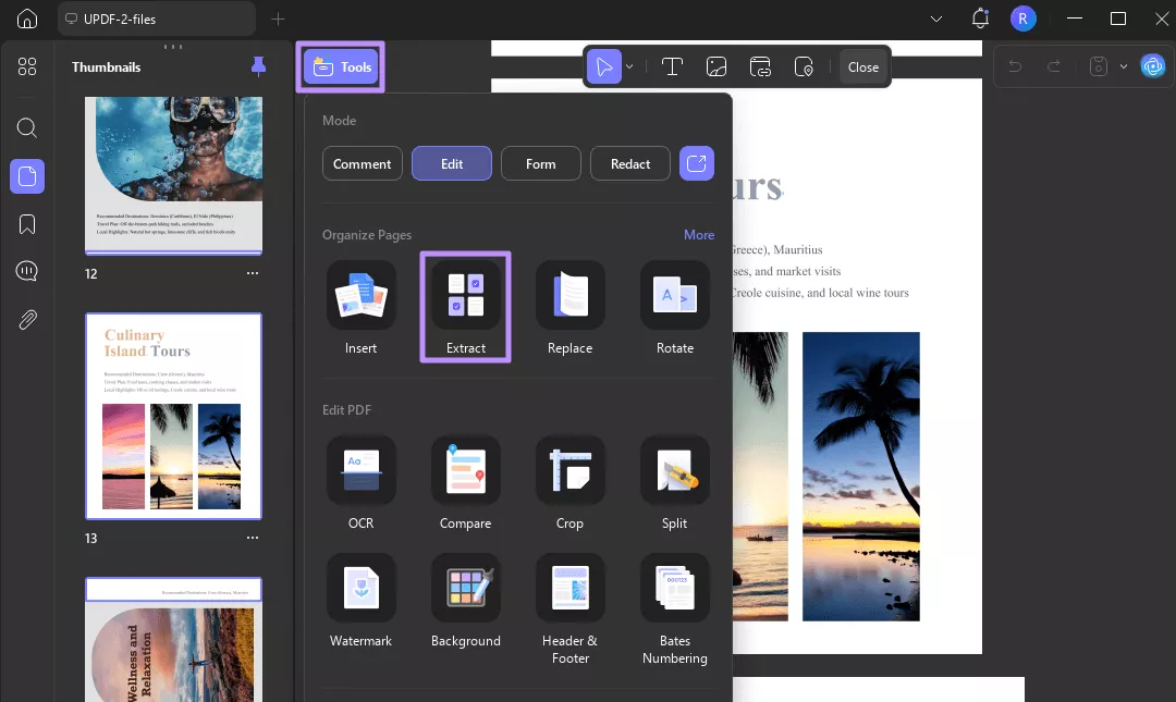 access the extract tool updf windows