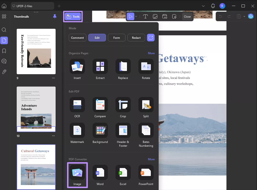 access the image tool updf windows