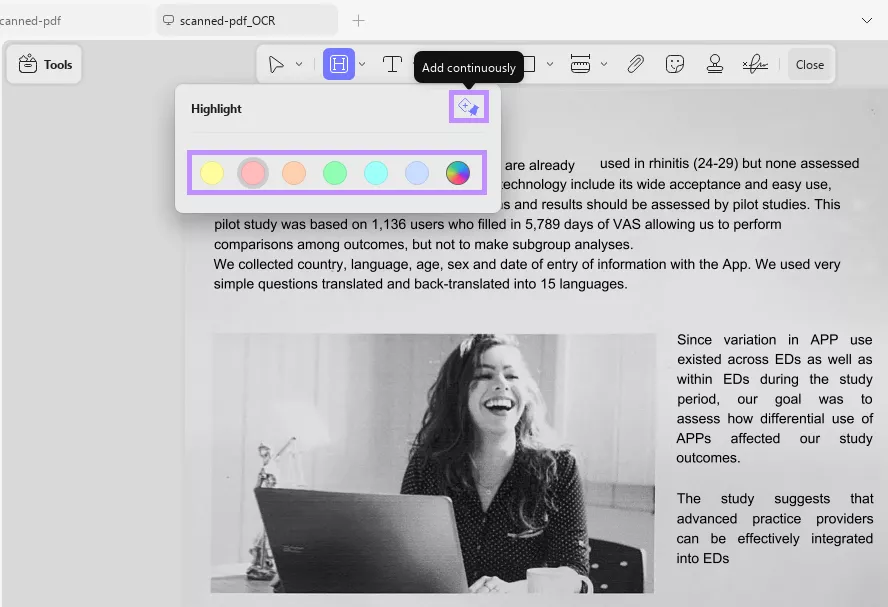  choose a color and enable continuous highlight updf windows