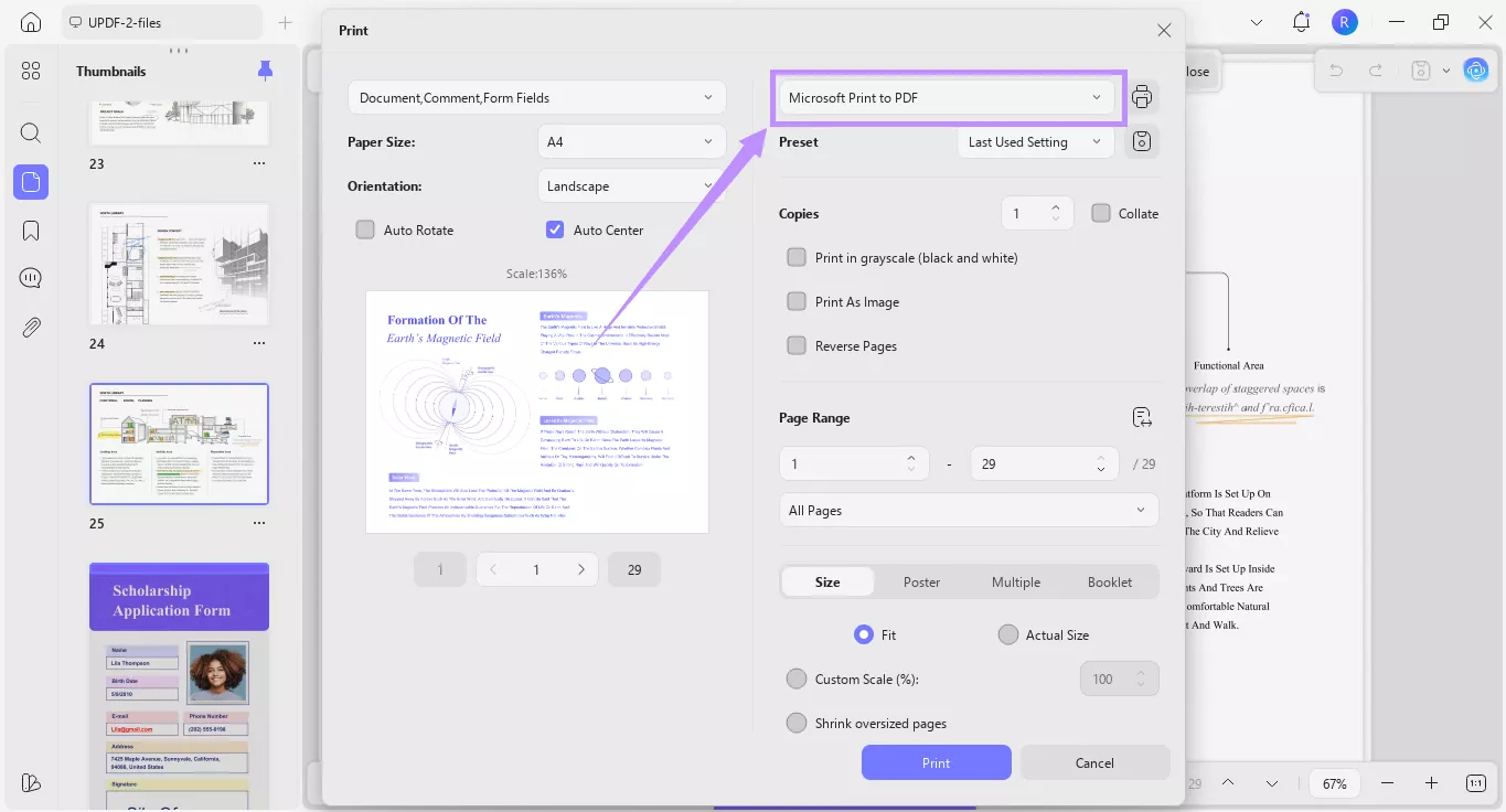 Choose microsoft print to pdf updf windows