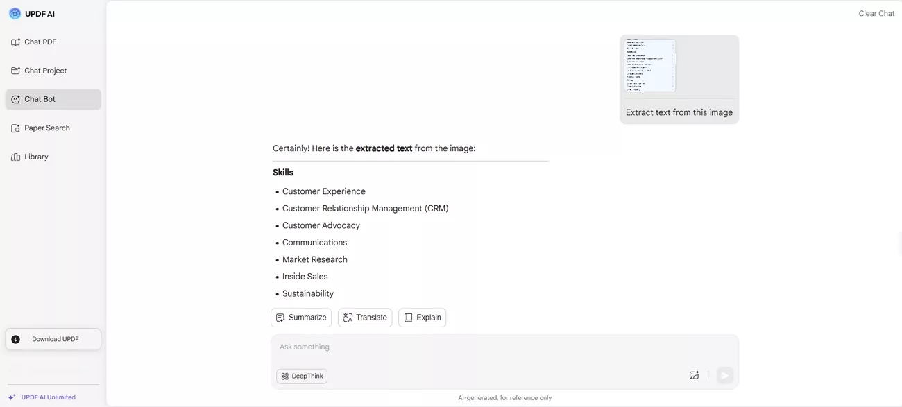 extract text from image in updf