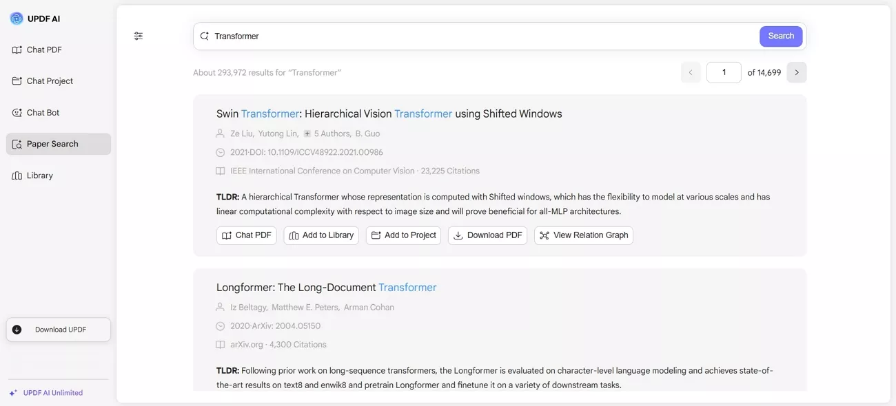 paper search feature for web