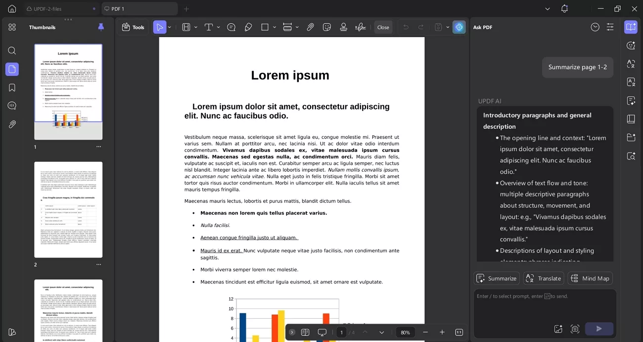 summarize lengthy pages in updf