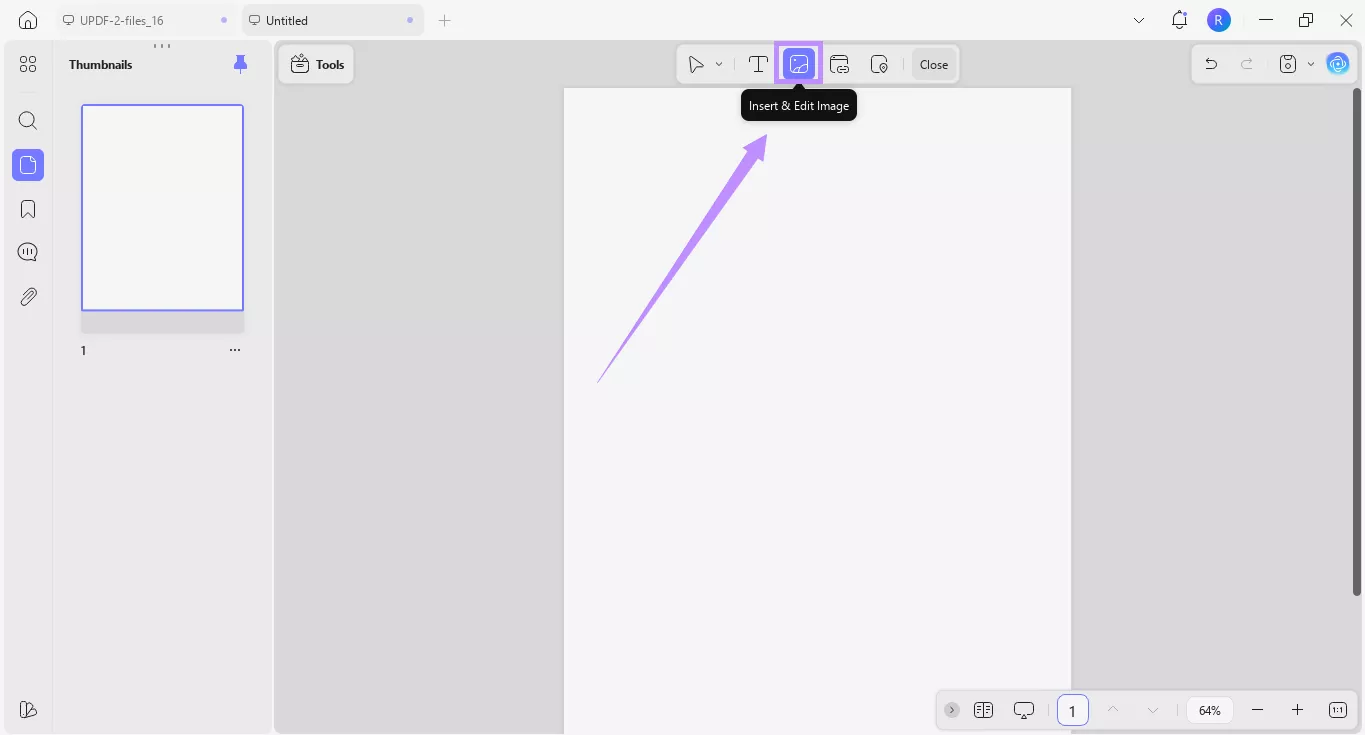 Alt-text: click on insert & edit image updf windows