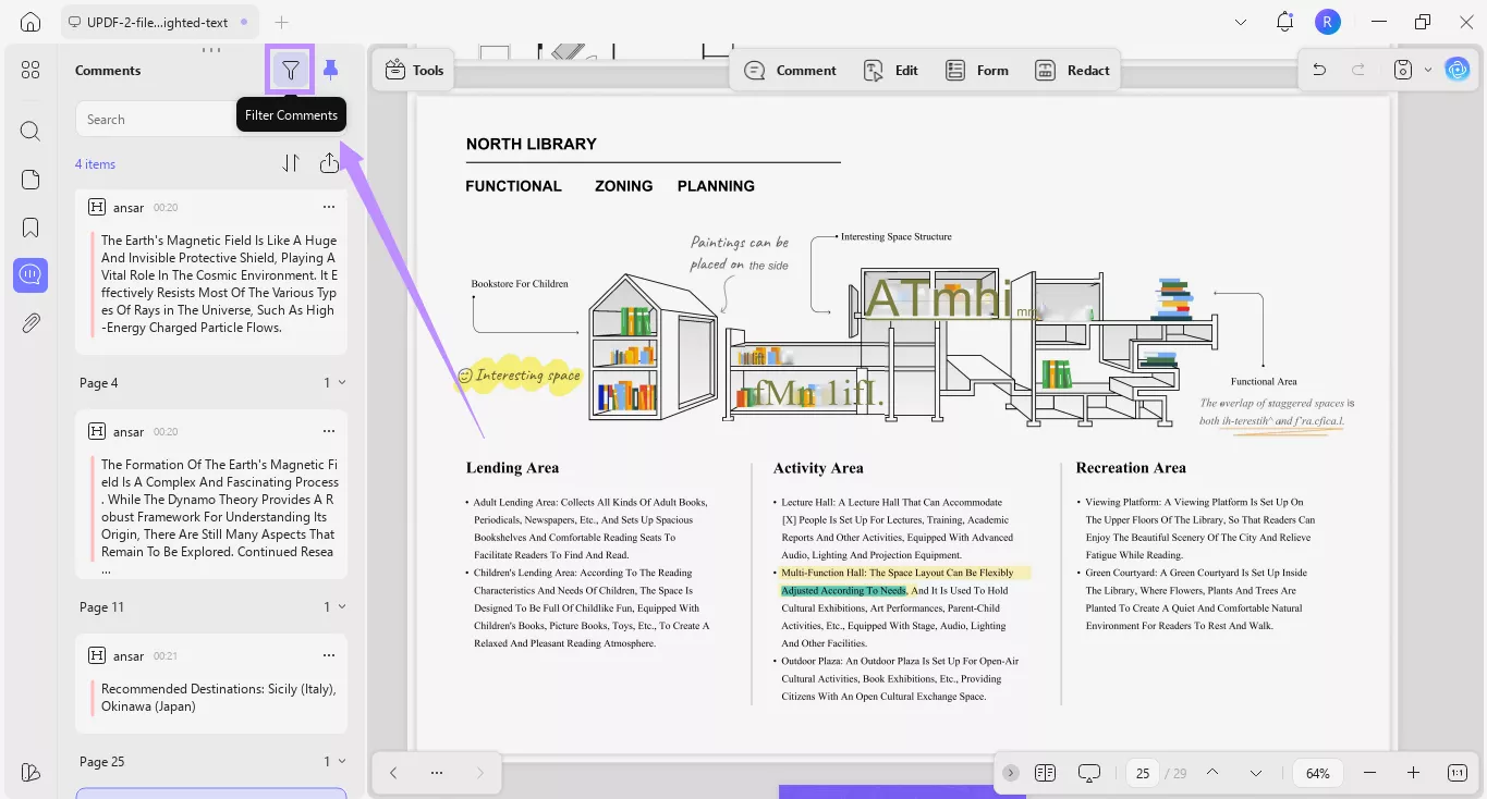  click the filter comments option updf windows