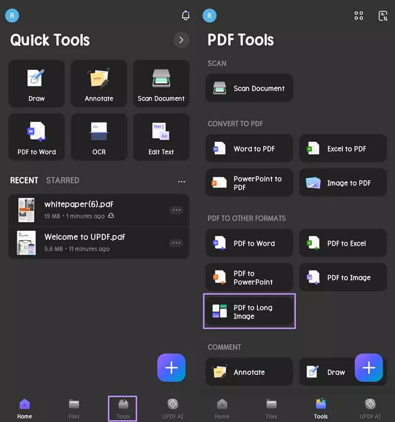 convert pdf to long image updf mobile