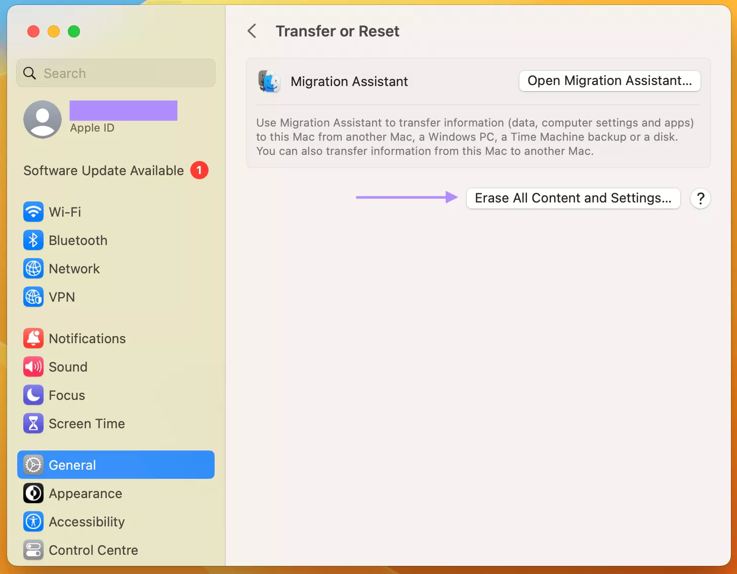 erase all content and settings mac