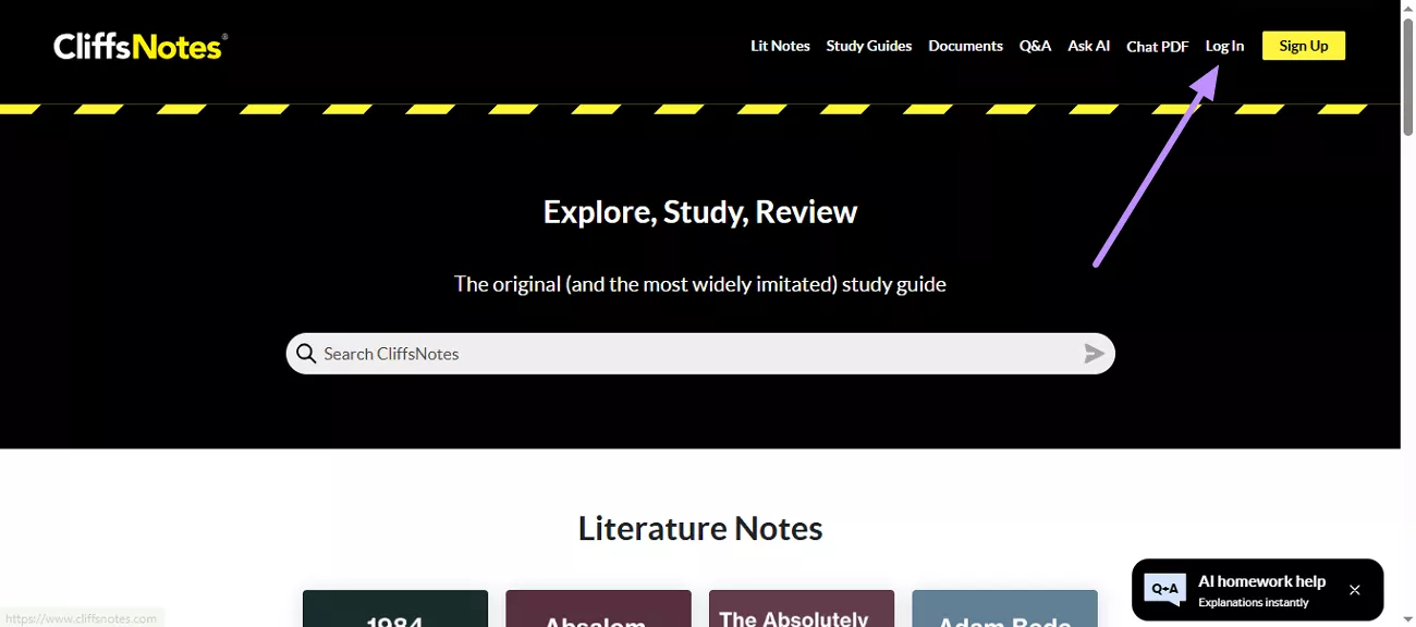  log in to your account cliffsnotes