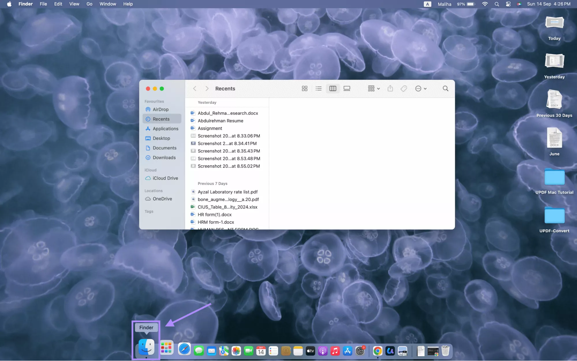 Alt text: open finder from the dock