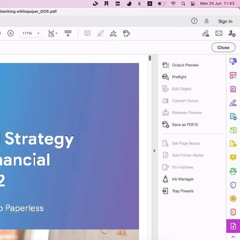 click on the print production in the Adobe Acrobat