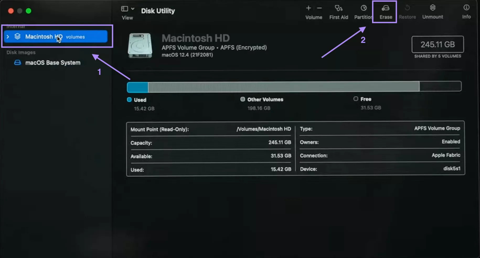 select disk and erase mac