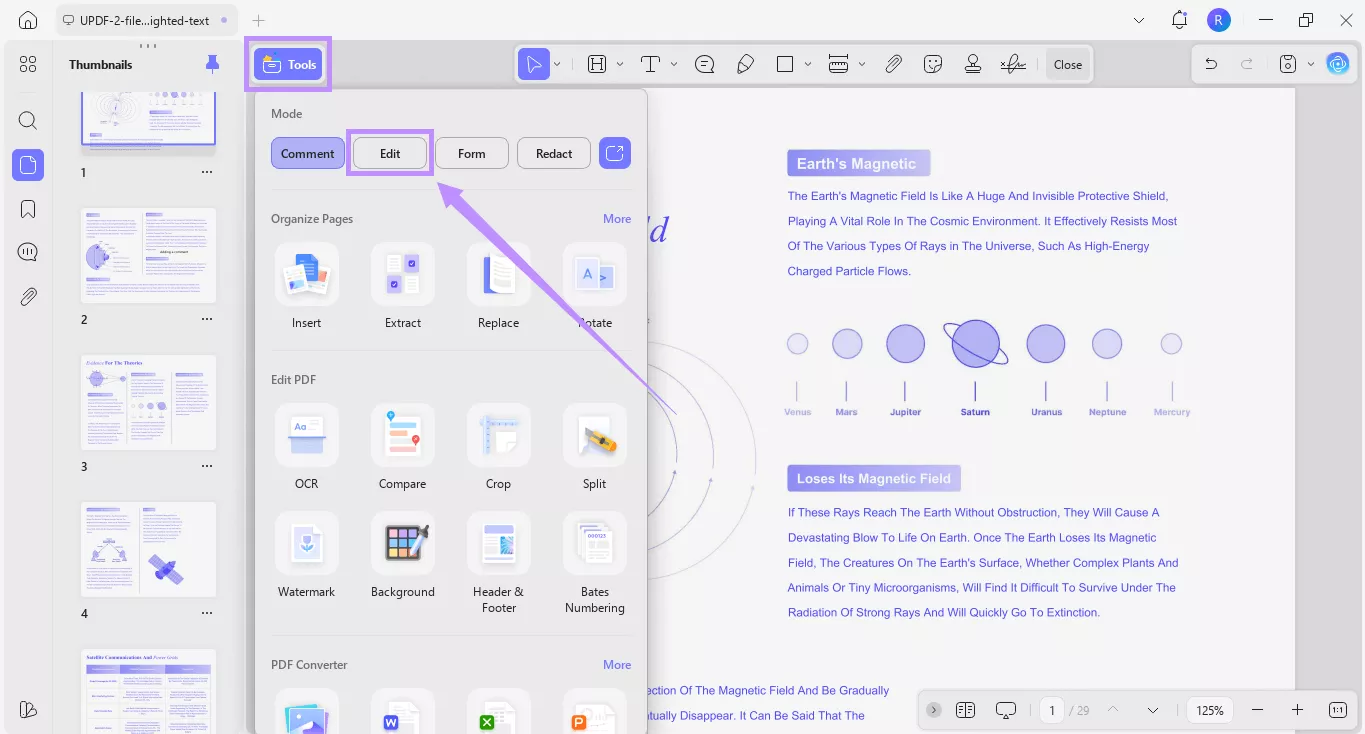  select edit under tools updf windows
