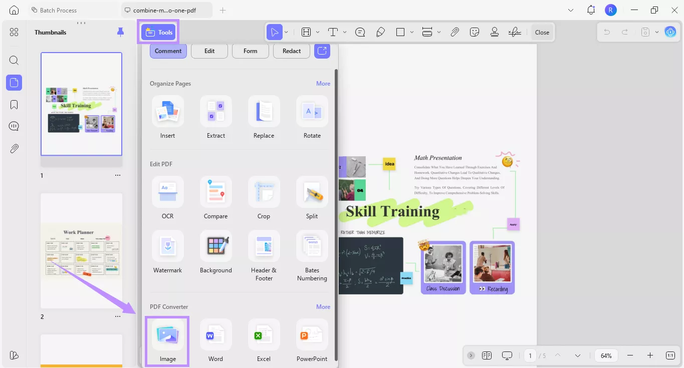 Alt-text: select image under tools updf windows