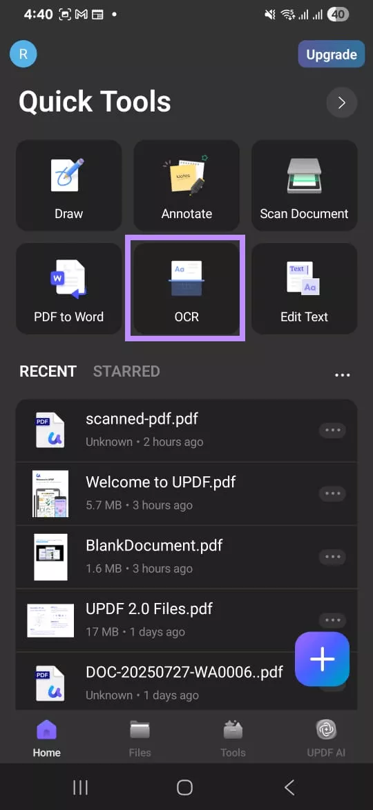 Alt-text: select ocr updf mobile