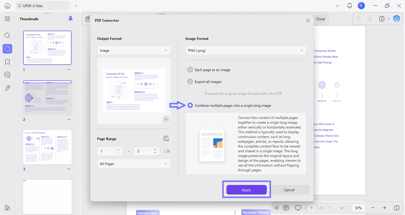 select relevant options and click apply updf windows